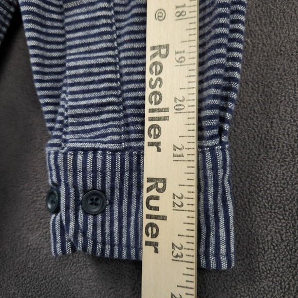 LL Bean Chamois Shirt Mens Small Blue Stripe Traditional Fit Heavyweight Flannel - Picture 9 of 10